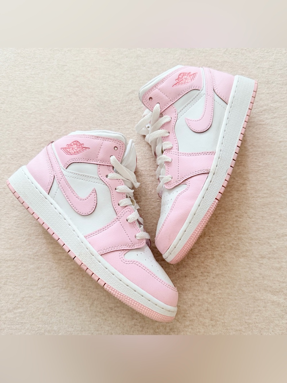 Nike Air Jordan 1 Mid GS AJ1 Pink Foam Fire Red Kids Youth